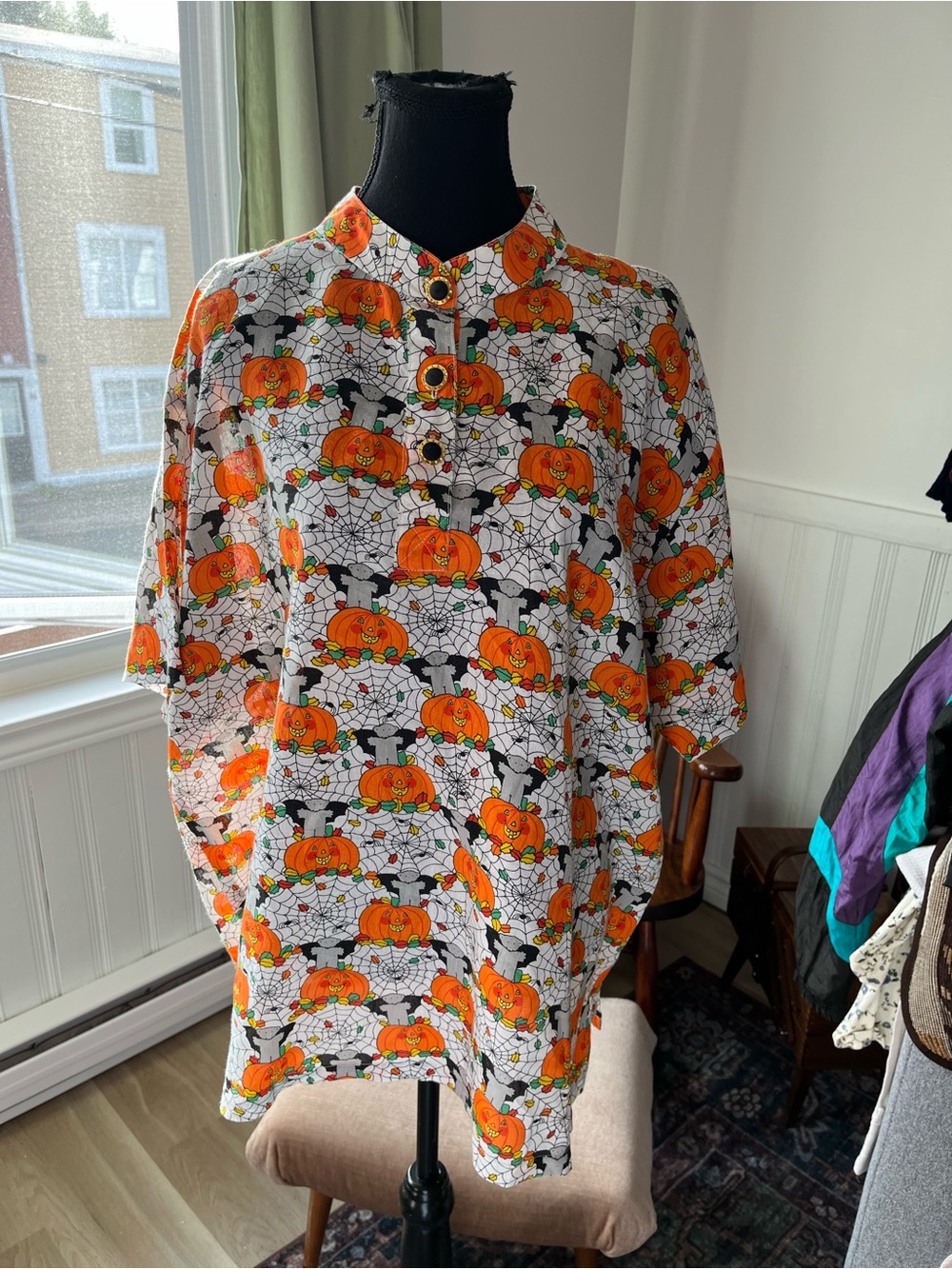 Vintage Halloween Pumpkin Print Short-Sleeve Shirt - 2/3X